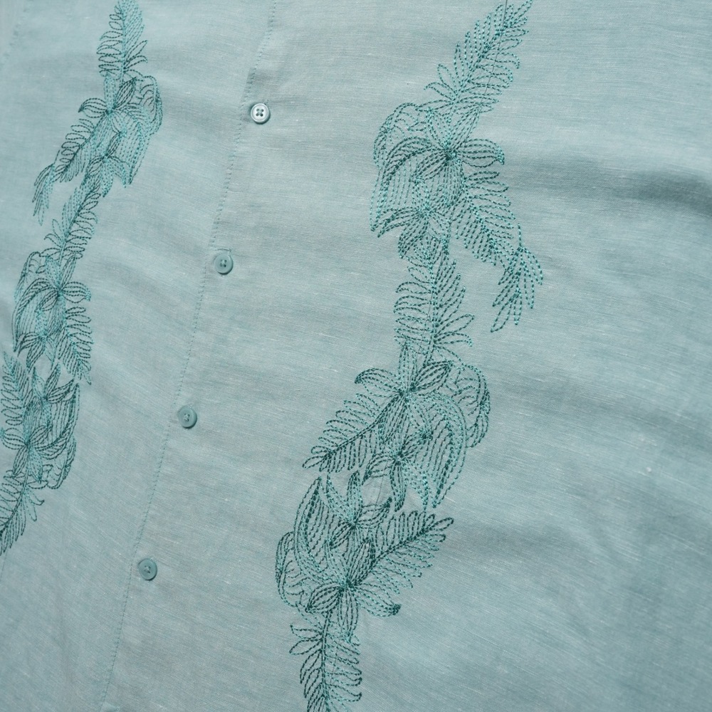 Cubavera Button Up Shirt Mens 4XLT Aqua Blue Linen Blend Embroidered Big Tall - Picture 7 of 15